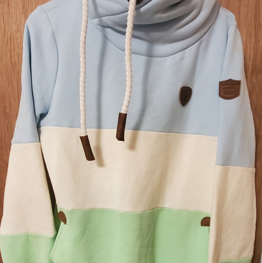 Wanakome Blue Green Color Block Hooded Sweatshirt